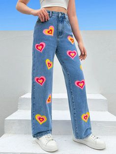 Diy Jeans, Girls Heart, Girl Drawings, Jeans Diy, Bid Day, Embroidered Jeans, Teen Girls