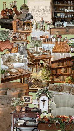 a collage of photos with furniture and decor