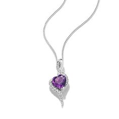 This stunning natural gemstone pendant makes a meaningful gift or a beautiful daily accessory. Crafted in quality sterling silver  it features white sapphire accents cradling a heart-shaped amethyst gemstone for a mix of color and sparkle. Amethyst Accessories, Step Kids, Sapphire Pendant, White Sapphire, Amethyst Gemstone, Meaningful Gifts, Gemstone Pendant, Natural Gemstones, Love Story