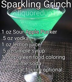 a green drink in a martini glass with instructions