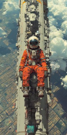 an astronaut sitting on the edge of a space station