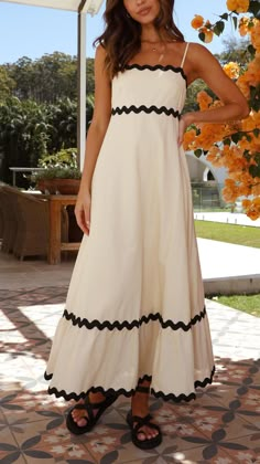 Embrace elegance with our ric rac maxi dress, featuring delicate ric rac trim and slender, adjustable straps for a perfect fit. An invisible back zip ensures a seamless look, complemented by a shirred back panel for added comfort. Vacation Wear, Summer Events, Polyester Dress, Fit Style, Waist Length, Get The Look, Baby Showers, Sleeve Type, Ankle Length