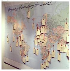 a map with pins pinned to it and the words travel goals written on each one