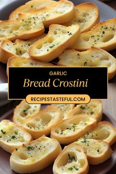 garlic bread crostini on a brown plate