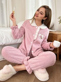 Rose Bonbon, Heart Flower, Women's Robe, Pant Sets, Long Sleeve Pyjamas, Kids Sleepwear, Flower Heart, Double Face, Embroidered Flowers