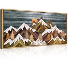 a painting with mountains and trees on it