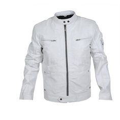 White leather jackets are a true fashion statement. They are stark yet subtle; edgy yet modest; and peculiar yet just as versatile. This unique and contrasting blend of features is what makes a white leather jacket a must-have item for every man. White Long Sleeve Biker Outerwear, Casual White Leather Jacket With Zipper Closure, Casual White Leather Jacket With Zipper, Casual White Leather Winter Jacket, Casual White Leather Jacket For Winter, White Biker Leather Jacket For Spring, White Leather Jacket With Zipper Closure, Classic White Leather Jacket With Long Sleeves, White Fitted Leather Outerwear