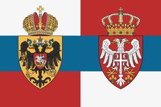 two coats of arms with crowns on them in the colors of red, white and blue