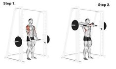 a man doing squats with the barbell attachment in front and behind him,