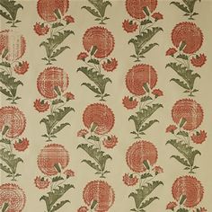 an old wallpaper with red and green flowers on it