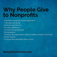 a blue background with the words why people give to nonprofits on it