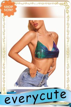 Fashion Metal Crop Top Summer Sexy Club Femme Backless Bralette Vest Beach Halter Gold Sequined Party Women Tank Camisole Croppe Backless Evening Crop Top For Summer, Summer Evening Backless Crop Top, Party Halter Top With Spaghetti Straps And Built-in Bra, Backless Halter Top For Club And Party Season, Party Low-cut Crop Top With Built-in Bra, Club Triangle Halter Top With Built-in Bra, Low-cut Crop Top For Party, Summer Halter Top With Spaghetti Straps For Party, Summer Party Halter Top With Spaghetti Straps