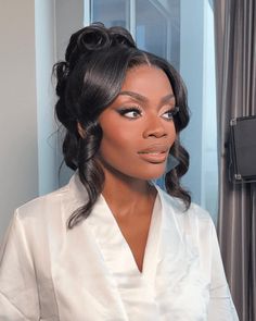 Wedding Up Do Black Women, Mother Of The Bride Hair Black Women, Bridal Hair Updo Black Women, Romantic Wedding Hair Updo, Regal Updo, Low Bun Bridal Hair, Enchanting Hairstyles, Black People Weddings