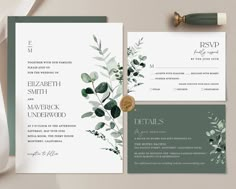 wedding stationery with greenery and wax stamp