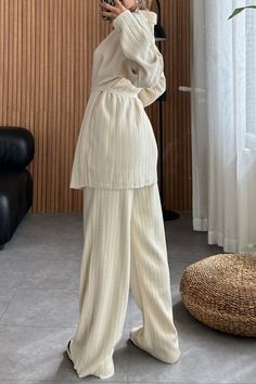 SPU: YSYYJ240905038 Style: Elegant Color: Beige/Grey Season: Fall/Winter Neckline: Lapel Sleeve Length: Long Sleeve Material: Blend Size: S/M/L/XL/2XL/3XL Top Size: Size Chart： Length Bust Sleeve Length CM inch CM inch CM inch S 75 29.5  95 37.4  62 24.4  M 76 29.9  100 39.4  63 24.8  L 77 30.3  105 41.3  64 25.2  XL 78 30.7  110 43.3  65 25.6  2XL 79 31.1  115 45.3  66 26.0  3XL 80 31.5  120 47.2  67 26.4  Pant Size: Size Chart： Length Waist Hip CM inch CM inch CM inch S 101 39.8  70 27.6  95 37.4  M 102 40.2  75 29.5  100 39.4  L 103 40.6  80 31.5  105 41.3  XL 104 40.9  85 33.5  110 43.3  2XL 105 41.3  90 35.4  115 45.3  3XL 106 41.7  95 37.4  120 47.2  This data was obtained from manually measuring the product, it may be off by 1-2 CM. Casual Long Sleeve Winter Sets, Casual Long Sleeve Sets For Winter, Casual Gray Long Sleeve Sets, Cream Long Sleeve Sets For Fall, Gray Long Sleeve Winter Set, Casual Cream Sets For Spring, Casual Cream Sets For Fall, Beige Casual Sets For Fall, Beige Winter Workwear Sets