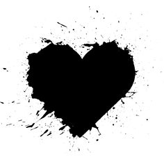 a black heart on a white background with splats and blotches in it