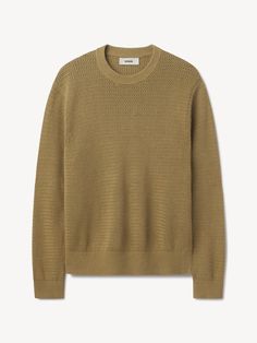 Rope-knit crewneck sweater in a hemp/cotton blend that wicks moisture and breathes easily. | Buck Mason Men's Rope-Knit Yuma Hemp Crewneck Sweater in Golden Khaki, Size XS | Cotton Jefferson White, Buck Mason, Artist Tees, Raw Denim, Knit Crewneck, Khaki Color, Mens Spring, Suit Shop, Outerwear Sweater