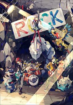 an animated video game poster with people standing in front of the letters k2k