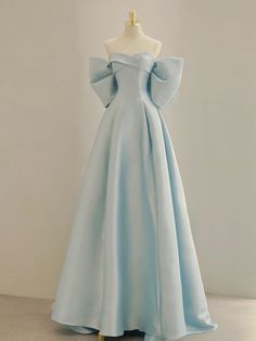 Blue A-Line Satin Long Prom Dresses Paris Dresses Aesthetic, Cinderella Inspired Prom Dress, Cinderella Aesthetic Outfit, Light Blue Formal Dress, Satin Long Prom Dress, Gaun Koktail, Detail Couture, Simple Prom Dress Long, 파티 드레스