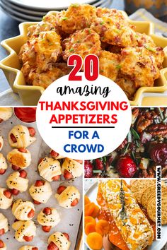 A collage of Thanksgiving appetizers. Fall Appetizers For A Crowd, Fall Themed Appetizers Party Snacks, Thanksgiving Bunco Ideas, Appetizer For Thanksgiving Easy, Thanksgiving Appies, Fall Buffet Food Ideas, Dipsgiving Ideas, November Food Ideas, Fall Gathering Food Ideas