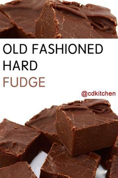 old fashioned fudge fudge brownies stacked on top of each other with text overlay