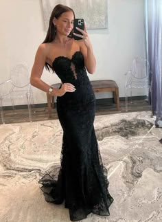 Product Style: #V3RG Material: Tulle, Lace Color: Black Built in Bra: Yes Hemline: Floor Length Back Detail: Zipper Delivery times: Processing time:    2-3 weeks Shipping time:      3-5 working days Rush order service is available, if you need rush order, please visit: Rush Order ，rush order fee is $20. Custom Size: For custom size, please give us the correct measurements in the order notes when you check out, and please have a look our measuring guide at first. There is no extra payment for cus Black Lace Evening Dress, Long Black Evening Dress, Black Lace Prom Dress, Mermaid Prom Dresses Lace, Mermaid Sweetheart, Prom Dresses Long Mermaid, Strapless Prom Dresses, Sweetheart Prom Dress