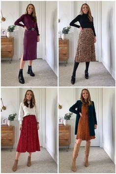 Green Sweater Skirt Outfit, Modest Feminine Winter Outfits, Styling Summer Dresses For Winter, Wool Midi Skirt Outfit, Skirts Winter Outfits, Sunday Church Outfit Winter, Cute Church Outfits For Winter, Cold Weather Church Outfit, Casual Church Outfits Winter