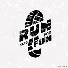 the run for fun logo on a white background with grunge effect stock photo