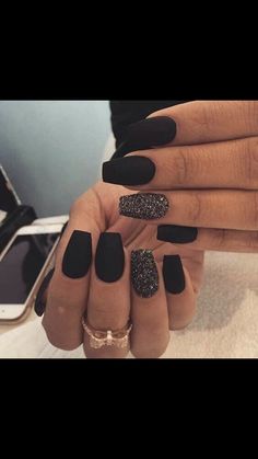 Black Wedding Nails, Dark Color Nails, Black Prom Nails, Matted Nails, Concert Nails, Black Gel Nails, Hoco Nails, Black Nails With Glitter, Black Coffin Nails