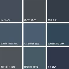 many shades of blue and gray are shown in this image, with the names on them