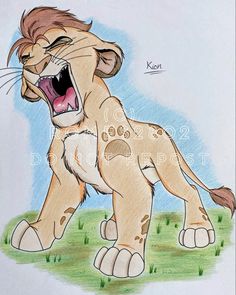 a drawing of a lion with its mouth open