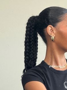 Slick Braids Hairstyles, Slick Ponytail Braiding Hair, Three Braids Into Ponytail, Long Plait Hairstyles, Natural Hairstyles For The Gym, Protective Hairstyles With Natural Hair, Long Slick Ponytail, Pony Hairstyles For Black Women, No Extension Braids