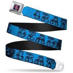 This Nylon Webbed Belt Features A Text With Skull & Roses Design With An Authentic Seat Belt Closure In Stainless Steel. Adjustable Size Fits A 24 Inch - 40 Inch Waist. Please Note: This Is A Fashion Belt For Your Pants, Not A Safety Device! Seatbelt Belt, Safety Devices, Grateful Dead, Seat Belt, Belt Buckles, Buckle, Personalized Items, Turquoise