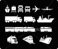 various types of transport vehicles on black background stock photo, image and royalty illustration for your design