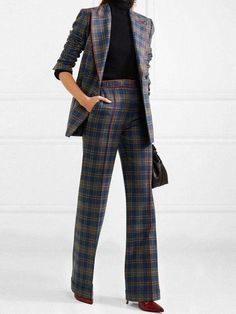 Lasaky - Stitched Plaid Designs on Comfortable Women's Pants Tartan Fashion, Houndstooth Pants, Gabriela Hearst, Pantsuits For Women, Bootcut Pants, Plaid Design, Work Wardrobe, Business Attire, Pocket Pants