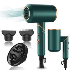 Hair Dryer,1800W Professional Ionic Hair Dryer with Diffuser and Nozzles, Powerful Blow Dryer for Fast Drying,Compact & Lightweight Travel Portable Hair Dryer for Women 1. 【UPGRADED GALLOP MOTOR & HYDRA ANION CONSERVATION】：1800W professional ionic hair dryer with high rotating speed and high torque.The hair dryer offers strong winds for quick drying even thick wavy hair in less time. We adopted ecellent negative ion technology reduces protein damage, prevent heat damage, block moisture during u Dyson Aesthetic, Hair Dryer Accessories, Mom Must Haves, Portable Hair Dryer, Dyson Hair Dryer, Ionic Hair Dryer, Thick Wavy Hair, Goth Hair, Professional Hair Dryer