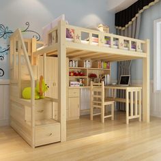 bunk bed with desk and stairs for children