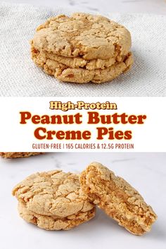 the peanut butter creme pie cookies are stacked on top of each other