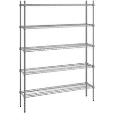 chrome wire shelving unit with four shelves on the bottom and one shelf below it