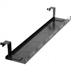 the back end of a black shelf with two brackets on it and one arm extended