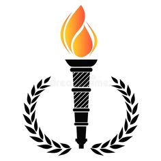 a torch in the middle of a laurel wreath with flames on it royalty illustration for logo or