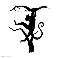 a black and white silhouette of a monkey on its hind legs, reaching up into the air