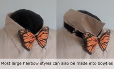 "A cute hairbow modeled after Danaus plexippus, the Monarch butterfly, wearing the colors of the intersex pride flag. This bow features a printed front and a plain fabric back. --Butterfly-shaped bow --Printed cotton fabric and polyester satin ribbon --5\" wide by 3.5\" tall (13cm by 9cm) --3\" (7.8cm) metal French barrette OR --3\" (7.8cm) metal alligator clip OR --Adjustable black cotton bowtie neckband As is the nature of handmade and hand-finished products, please be aware of minor variation Wardrobe Upcycle, Butterfly Bowtie, Butterfly Clothing, Pride Hair, Wardrobe Diy, Caterpillar Butterfly, Butterfly Clothes, Pink Purple Hair, Genderfluid Pride