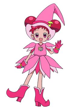 a cartoon character dressed in pink and wearing boots