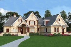 this is an artist's rendering of the front elevation of these european house plans