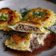 some food is on a white plate with sauce and parmesan cheeses in the middle