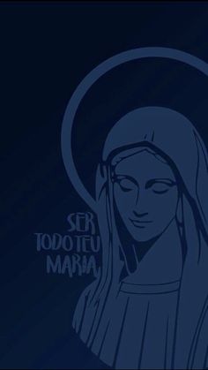 the virgin mary is depicted in blue on a dark background with text that reads ser tootu mama