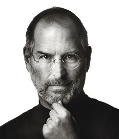 steve jobs is shown in black and white