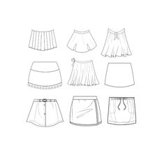 four different skirts are shown in black and white