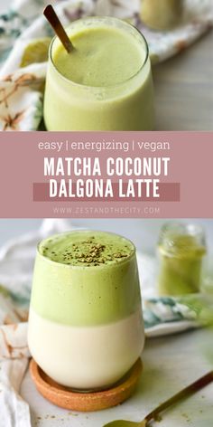 Food photography of a Matcha Coconut Dalgona Latte Matcha Dalgona Latte, Coconut Matcha Latte, Spring Coffee Drinks, Barista Drinks, Coconut Matcha, Coconut Latte, Vegan Latte, Matcha Coconut